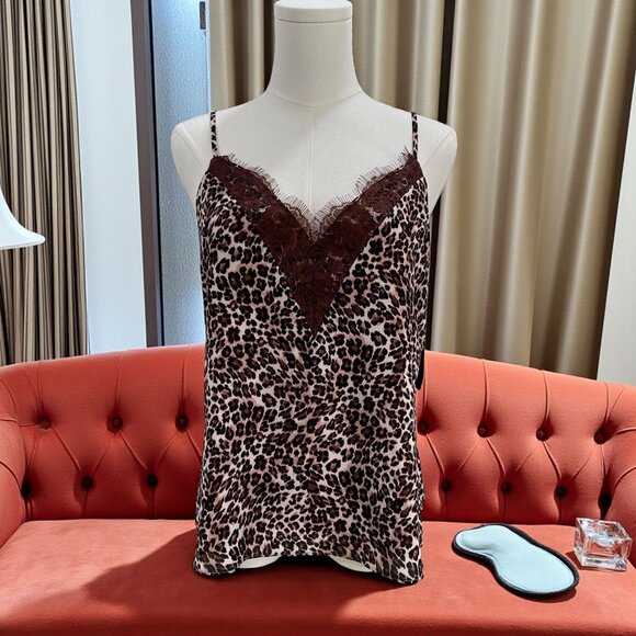 Melrose And Market Leopard Lace Trim Cami Top Adjustable Straps Y2K Coquette S - Picture 1 of 9